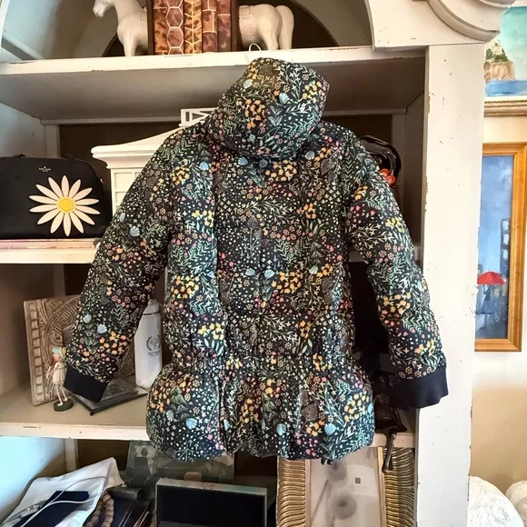Hanna Andersson black floral jacket size 150 puffer hooded 11 13 years - Picture 5 of 5